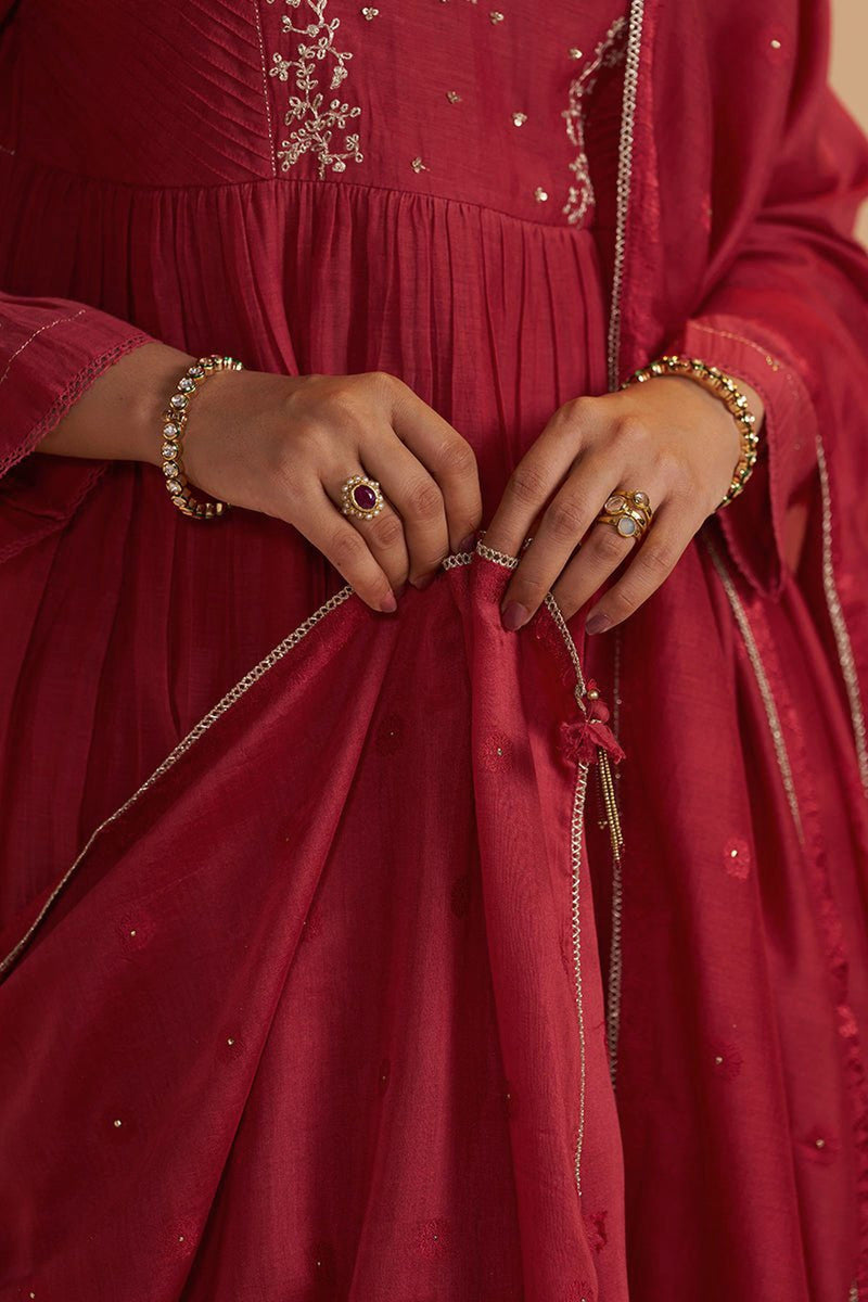 Rich Red Chanderi Silk Festive Kurta Set