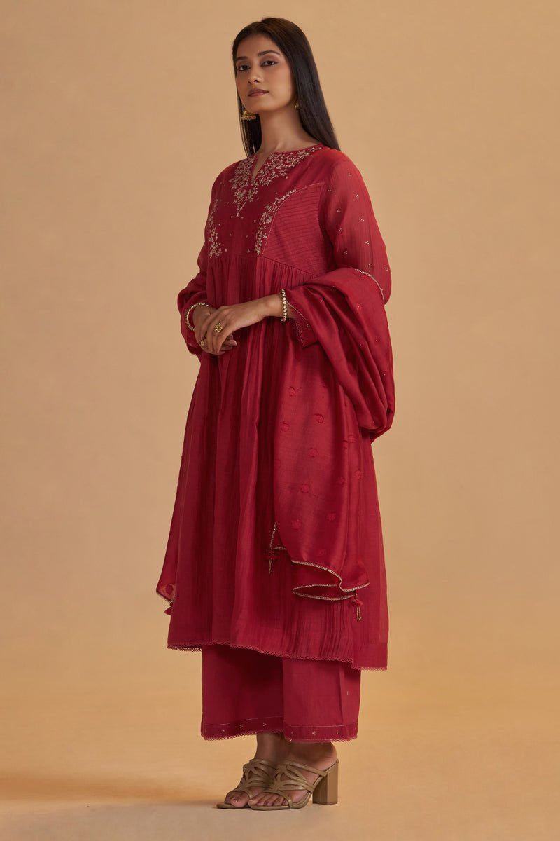 Rich Red Chanderi Silk Festive Kurta Set
