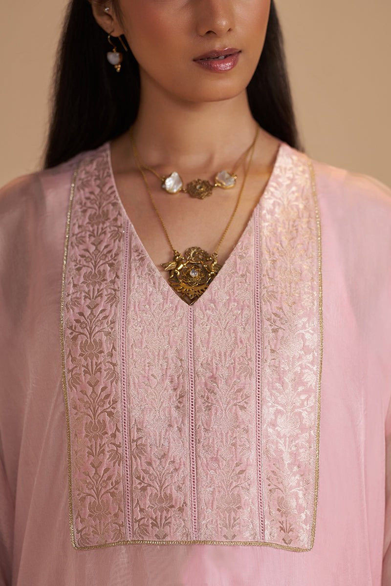 Blush Pink Silk Kaftaan Set