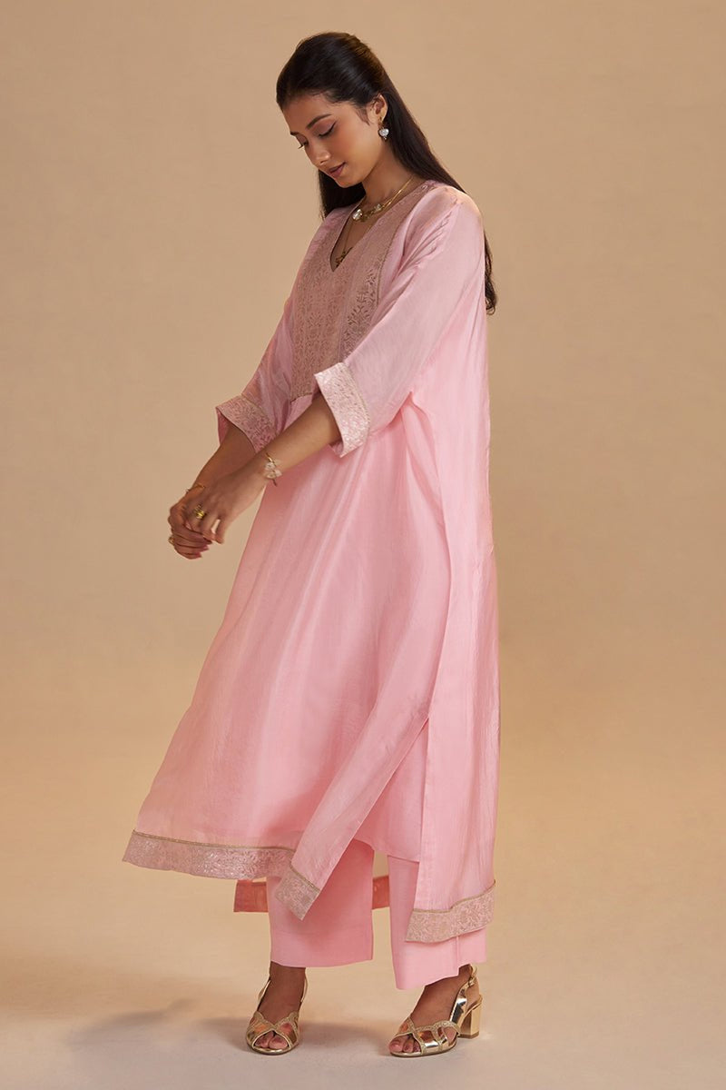 Blush Pink Silk Kaftaan Set
