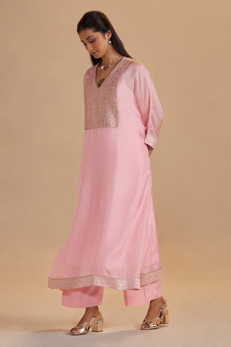 Blush Pink Silk Kaftaan Set