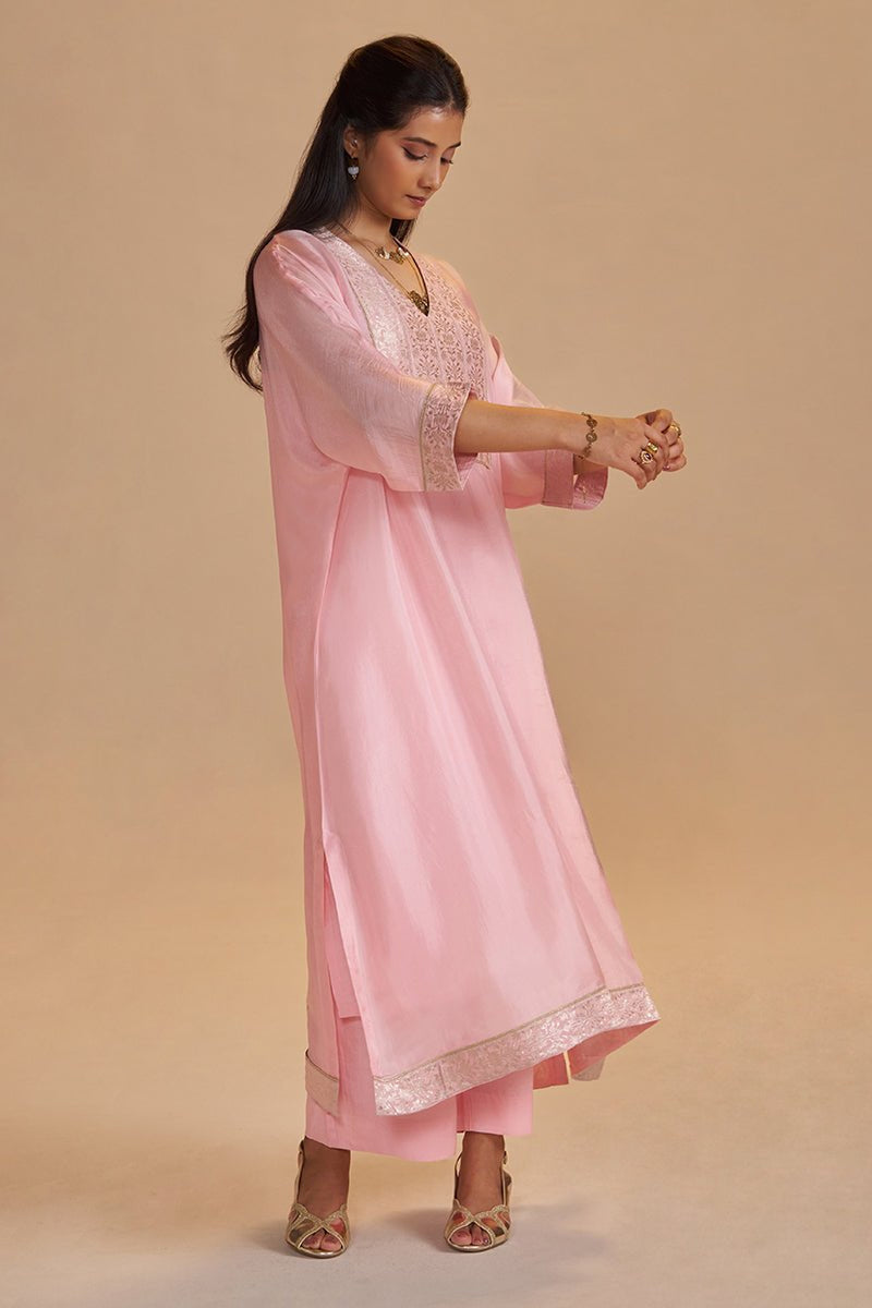 Blush Pink Silk Kaftaan Set