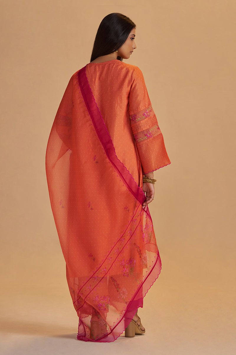 Dusty Orange Silk Festival Kurta Set