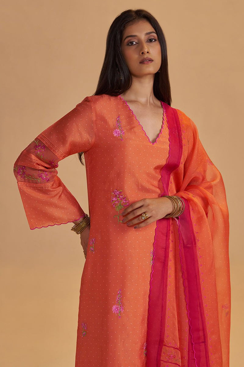 Dusty Orange Silk Festival Kurta Set