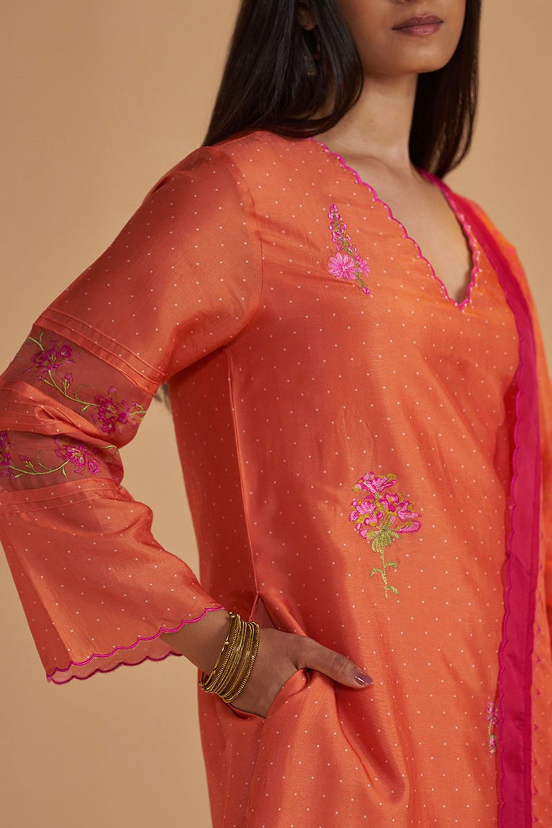 Dusty Orange Silk Festival Kurta Set