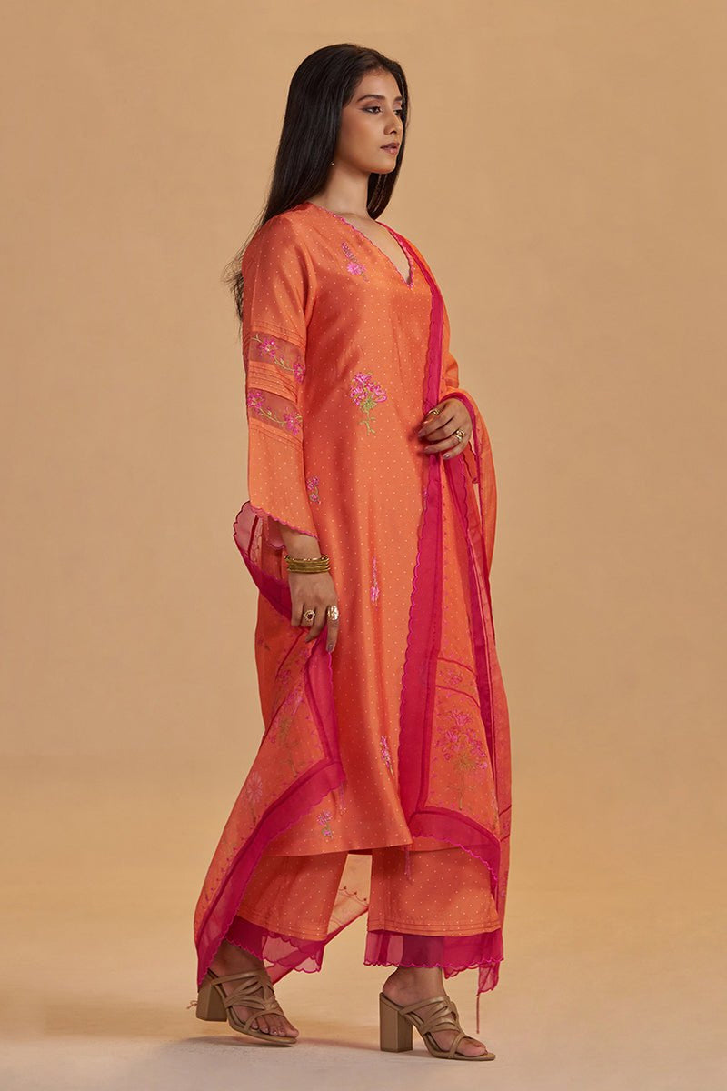 Dusty Orange Silk Festival Kurta Set