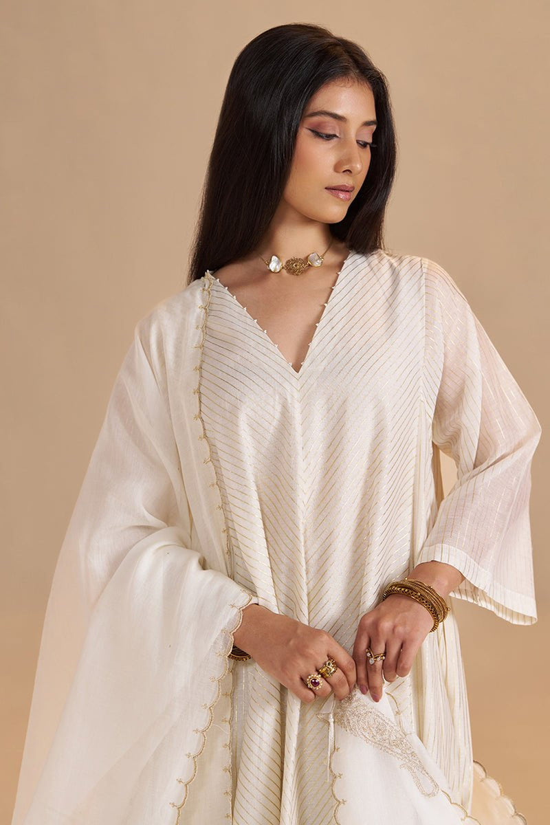 Ivory and Gold Foil Chanderi Festive Kurta Set