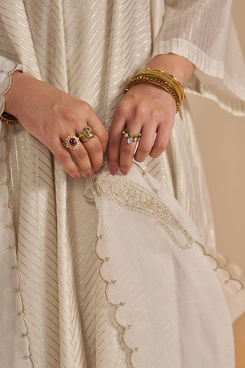 Ivory and Gold Foil Chanderi Festive Kurta Set