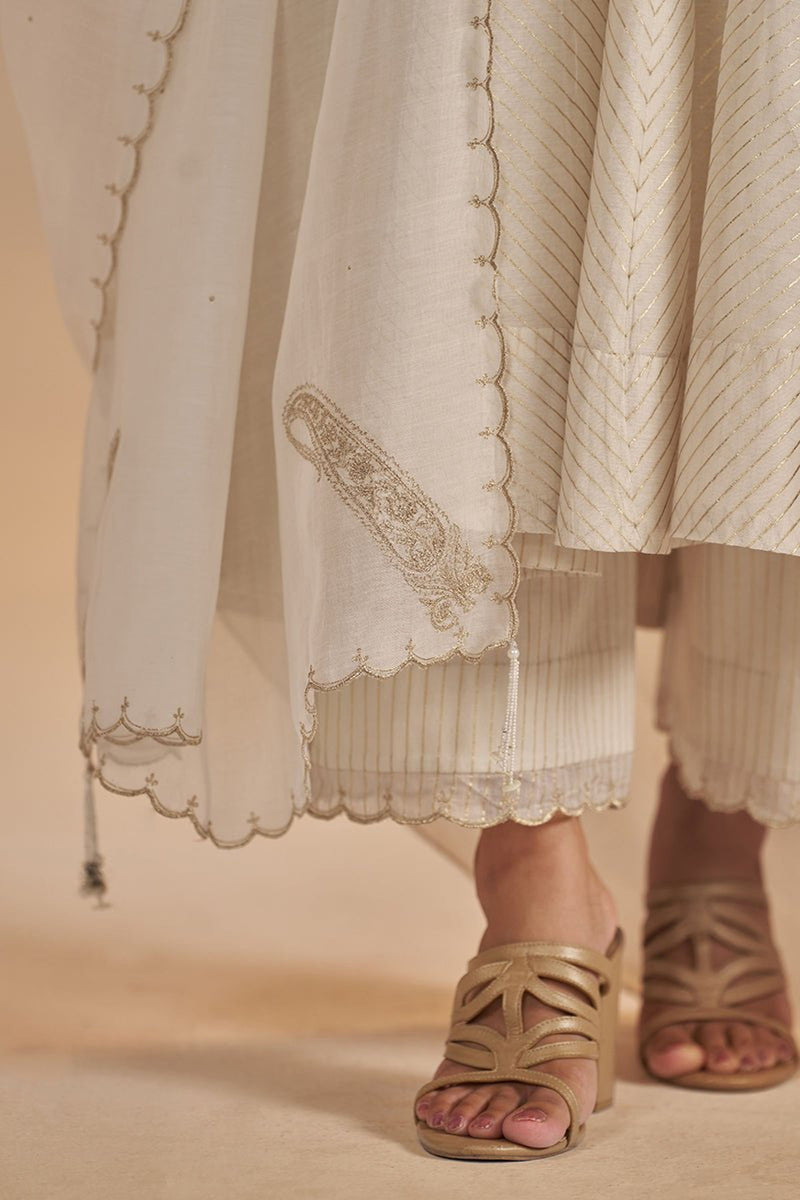 Ivory and Gold Foil Chanderi Festive Kurta Set