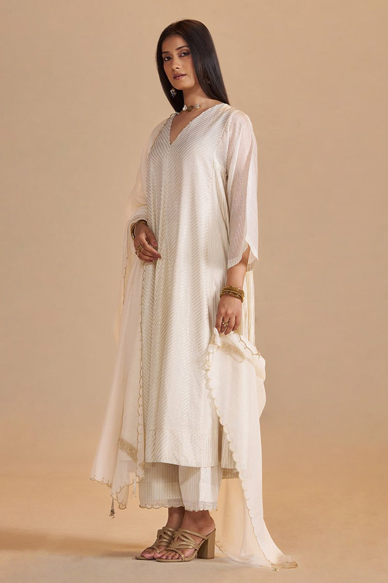 Ivory and Gold Foil Chanderi Festive Kurta Set