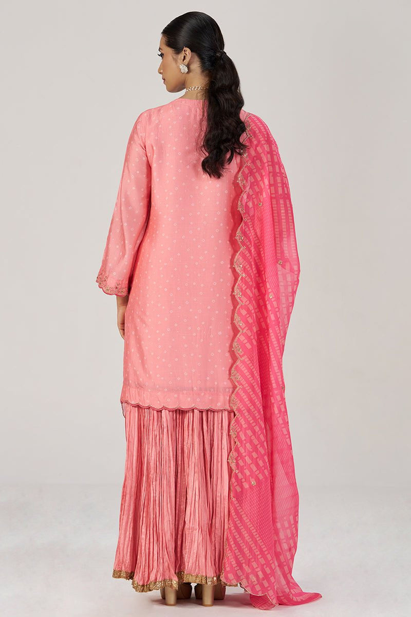 Peach Blossom Festive Bandhani Print Sharara Set