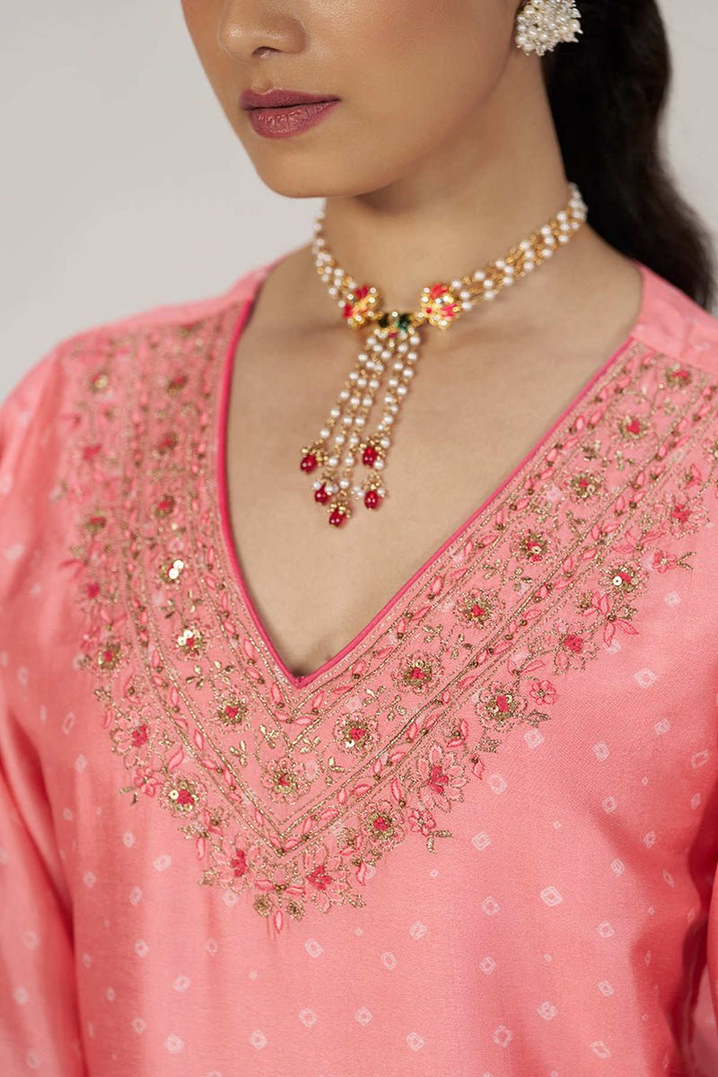 Peach Blossom Festive Bandhani Print Sharara Set