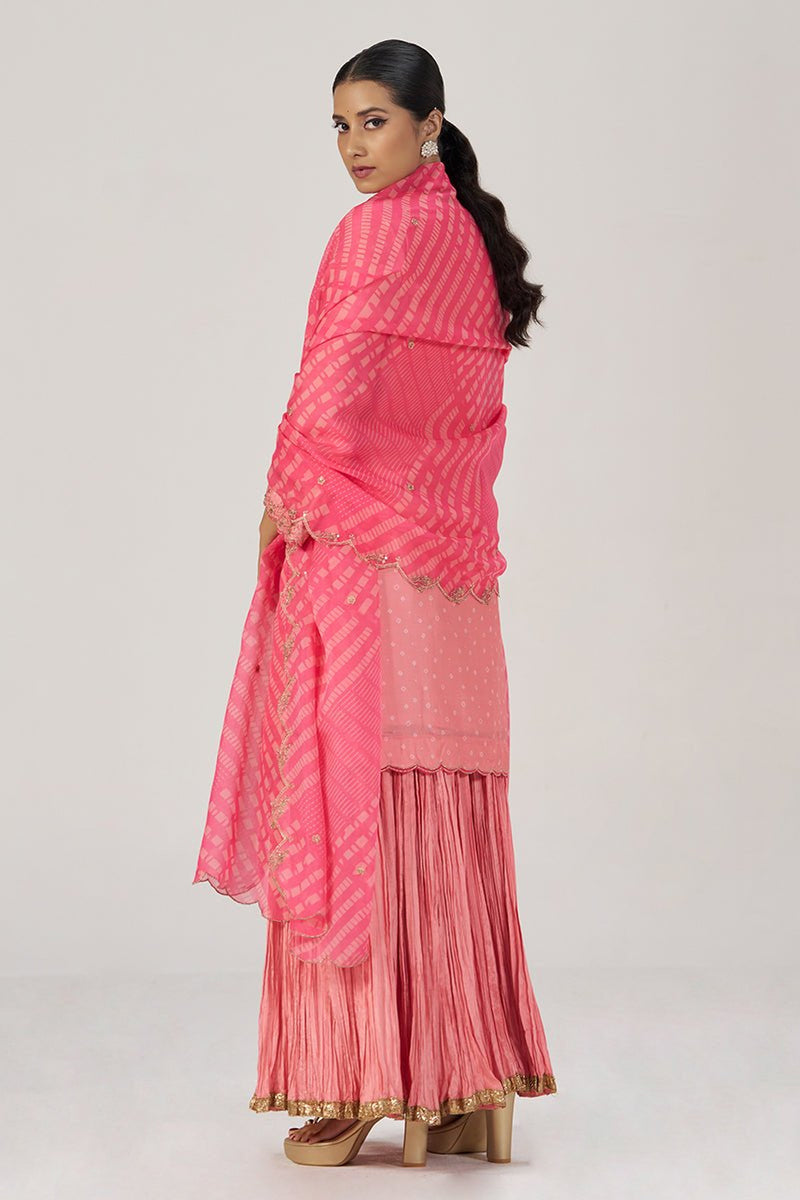 Peach Blossom Festive Bandhani Print Sharara Set