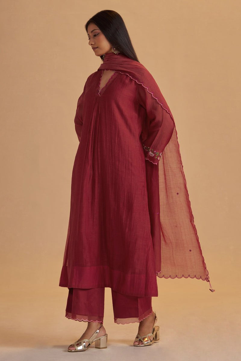 Deep Rose Chanderi Silk festive Kurta Set