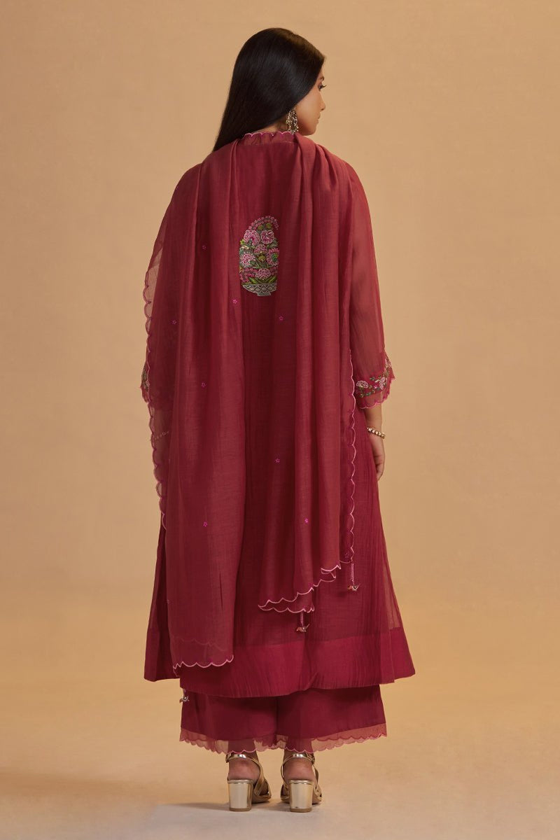 Deep Rose Chanderi Silk festive Kurta Set