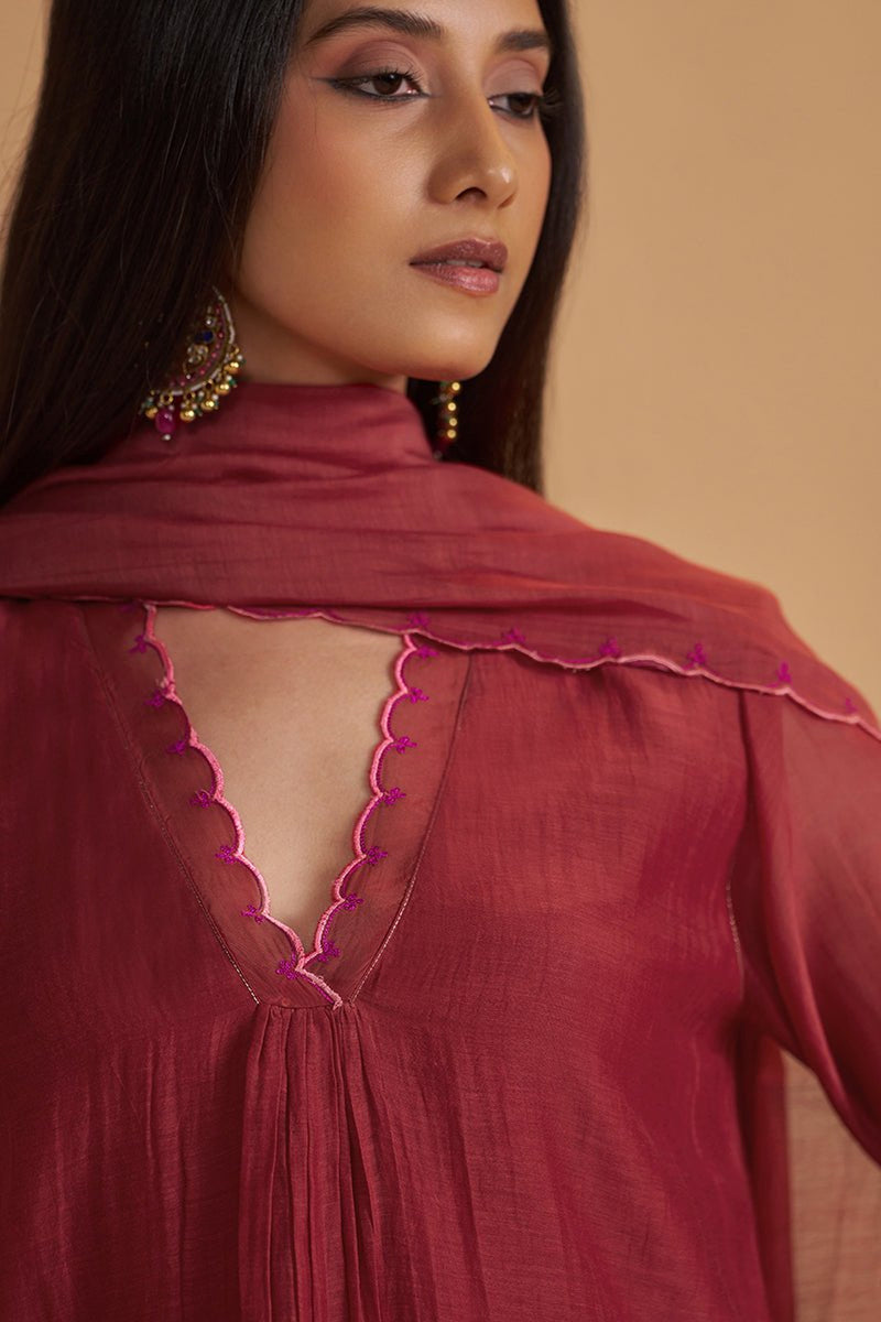 Deep Rose Chanderi Silk festive Kurta Set