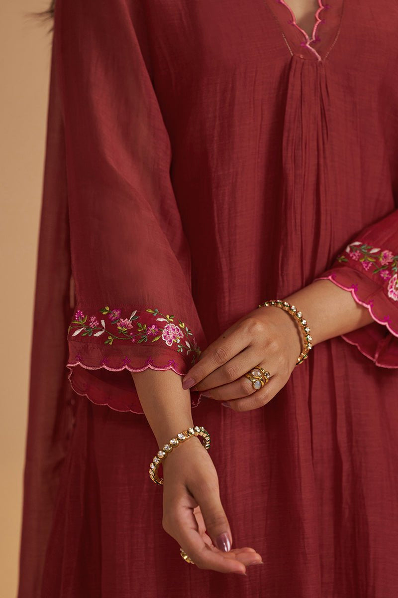 Deep Rose Chanderi Silk festive Kurta Set