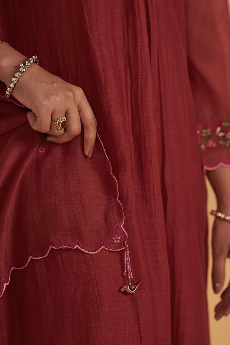 Deep Rose Chanderi Silk festive Kurta Set