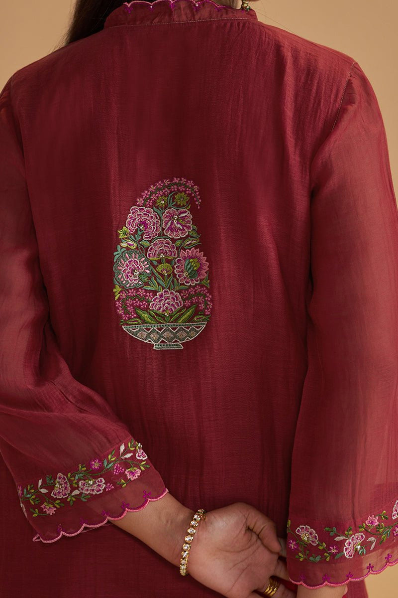 Deep Rose Chanderi Silk festive Kurta Set