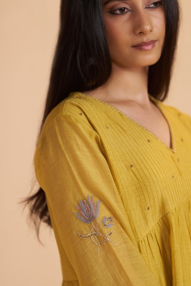 Mustard Yellow Chanderi Kurta Set