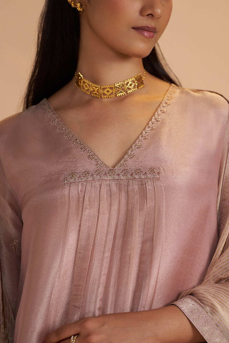 Shell Pink Tissue Festive Kurta Set