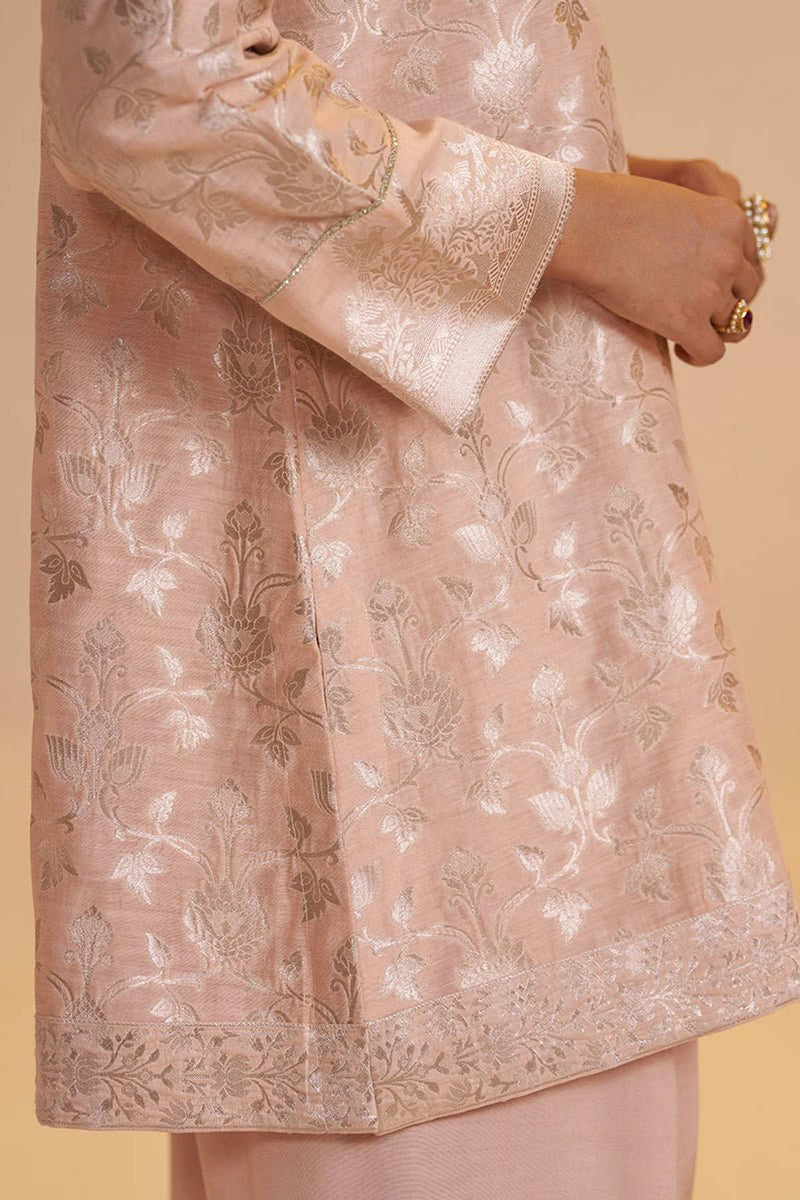 Blush Peach Pure Banarasi Jacquard Kurta Set