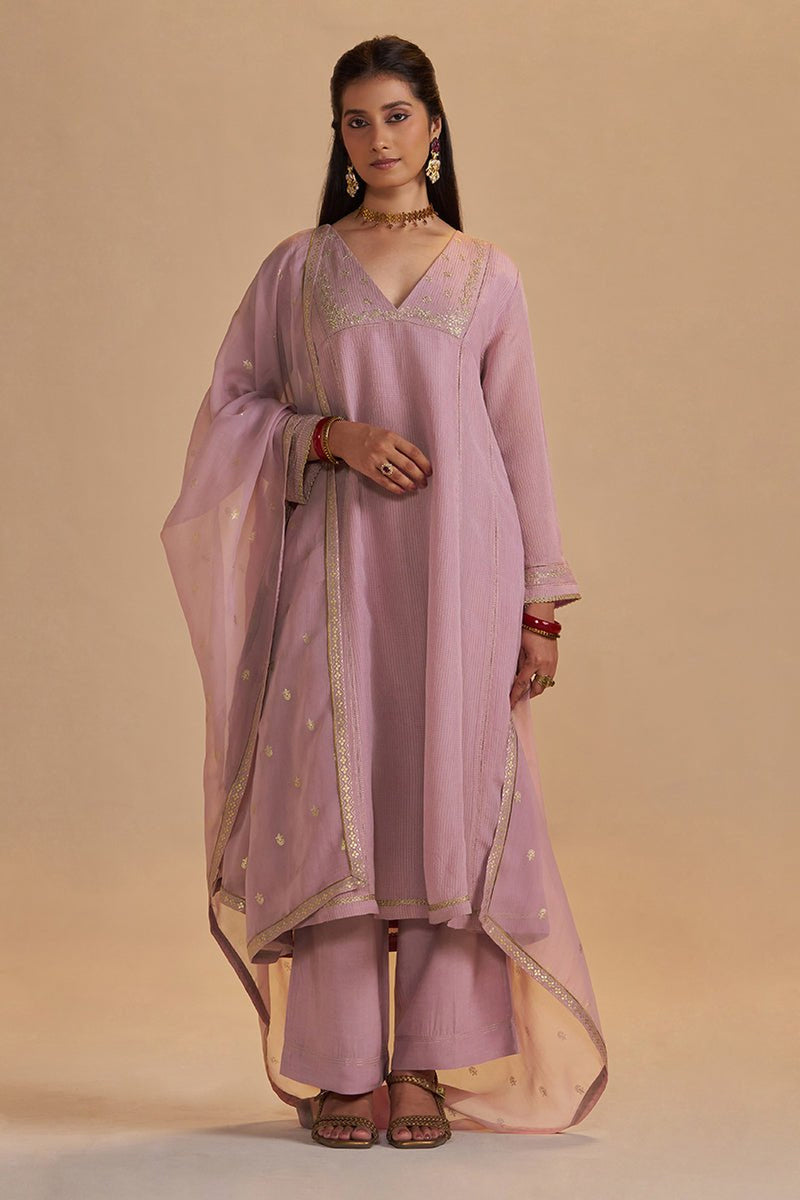 Orchid Smoke Woven Zari Festive Kurta Set