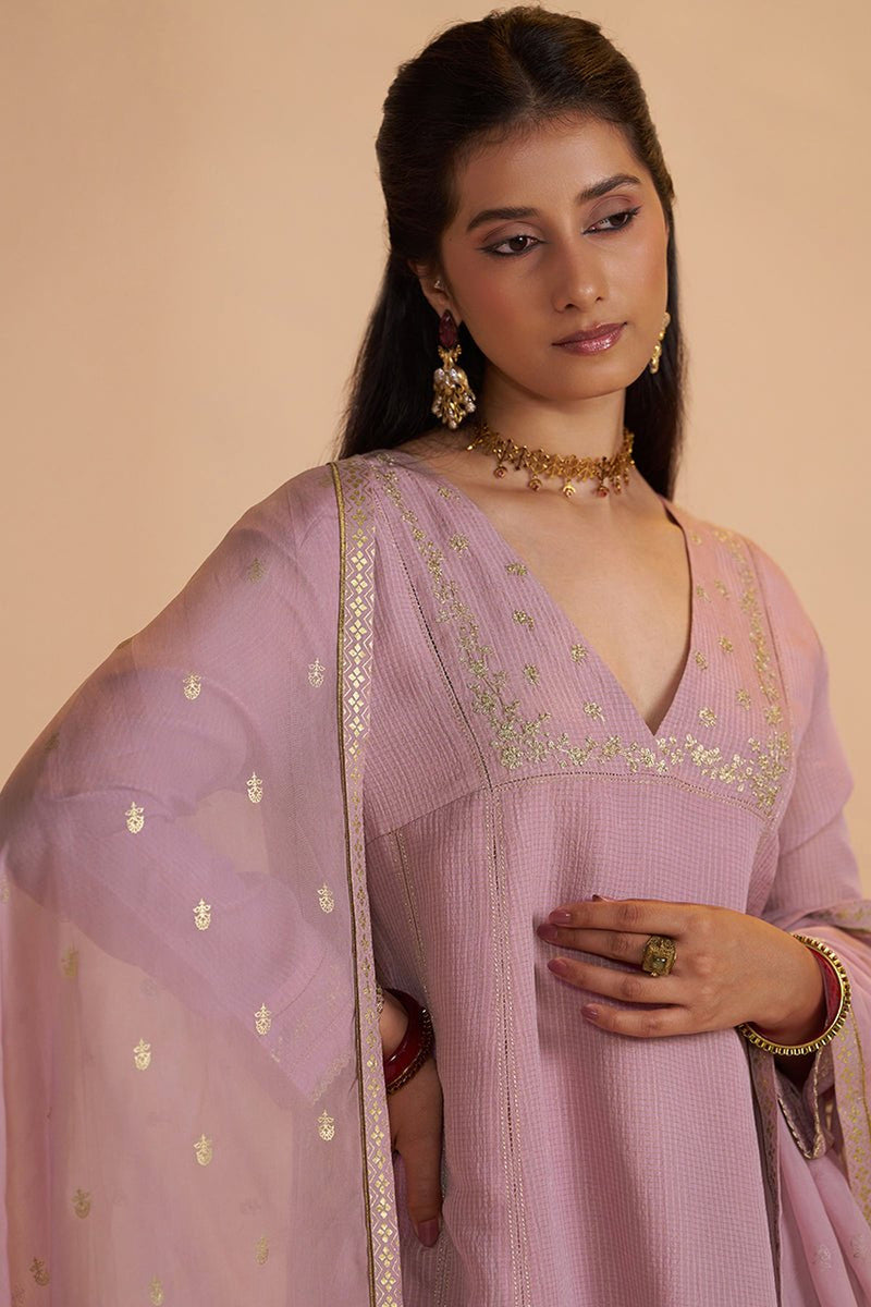 Orchid Smoke Woven Zari Festive Kurta Set