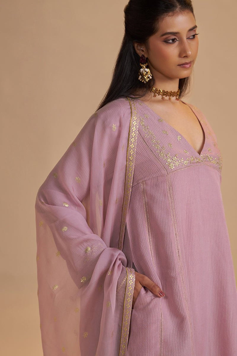Orchid Smoke Woven Zari Festive Kurta Set