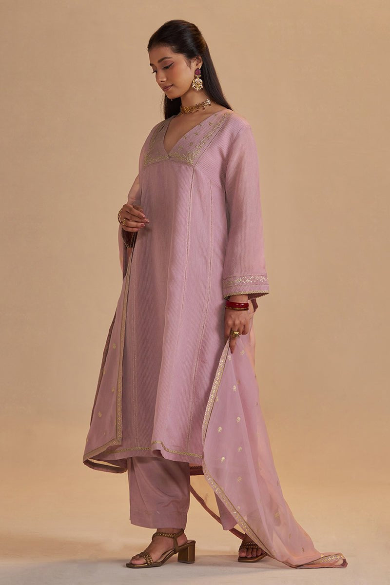 Orchid Smoke Woven Zari Festive Kurta Set