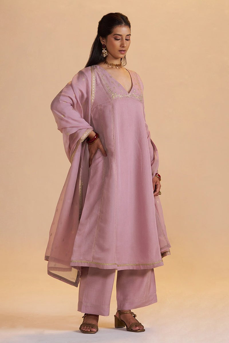 Orchid Smoke Woven Zari Festive Kurta Set