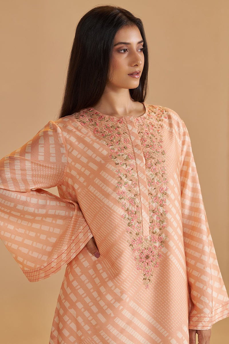Blush Peach and Cream Silk Festive Co-ord Set