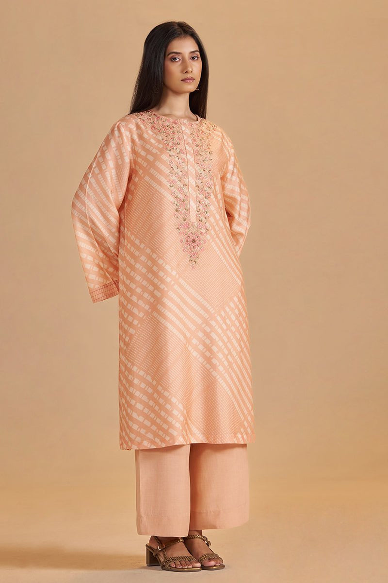 Blush Peach and Cream Silk Festive Co-ord Set