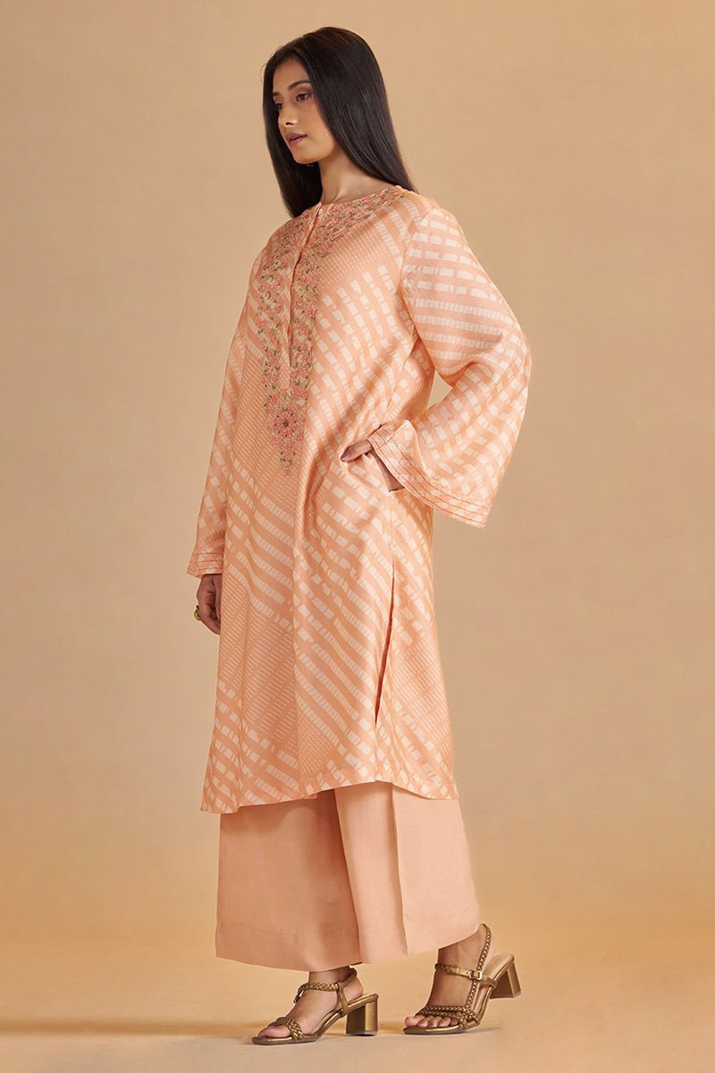 Blush Peach and Cream Silk Festive Co-ord Set