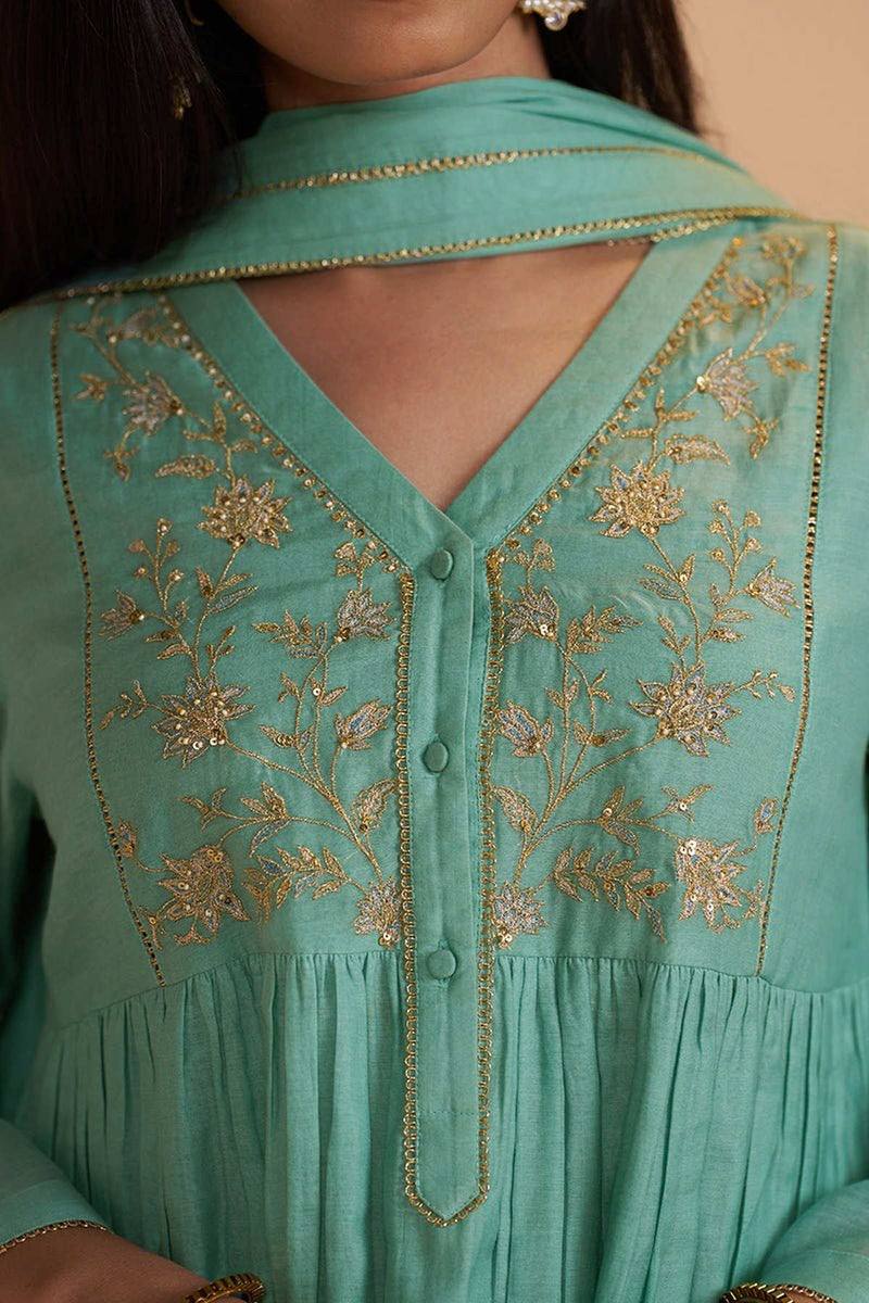 Dusty Jade Green Silk Festive Kurta Set