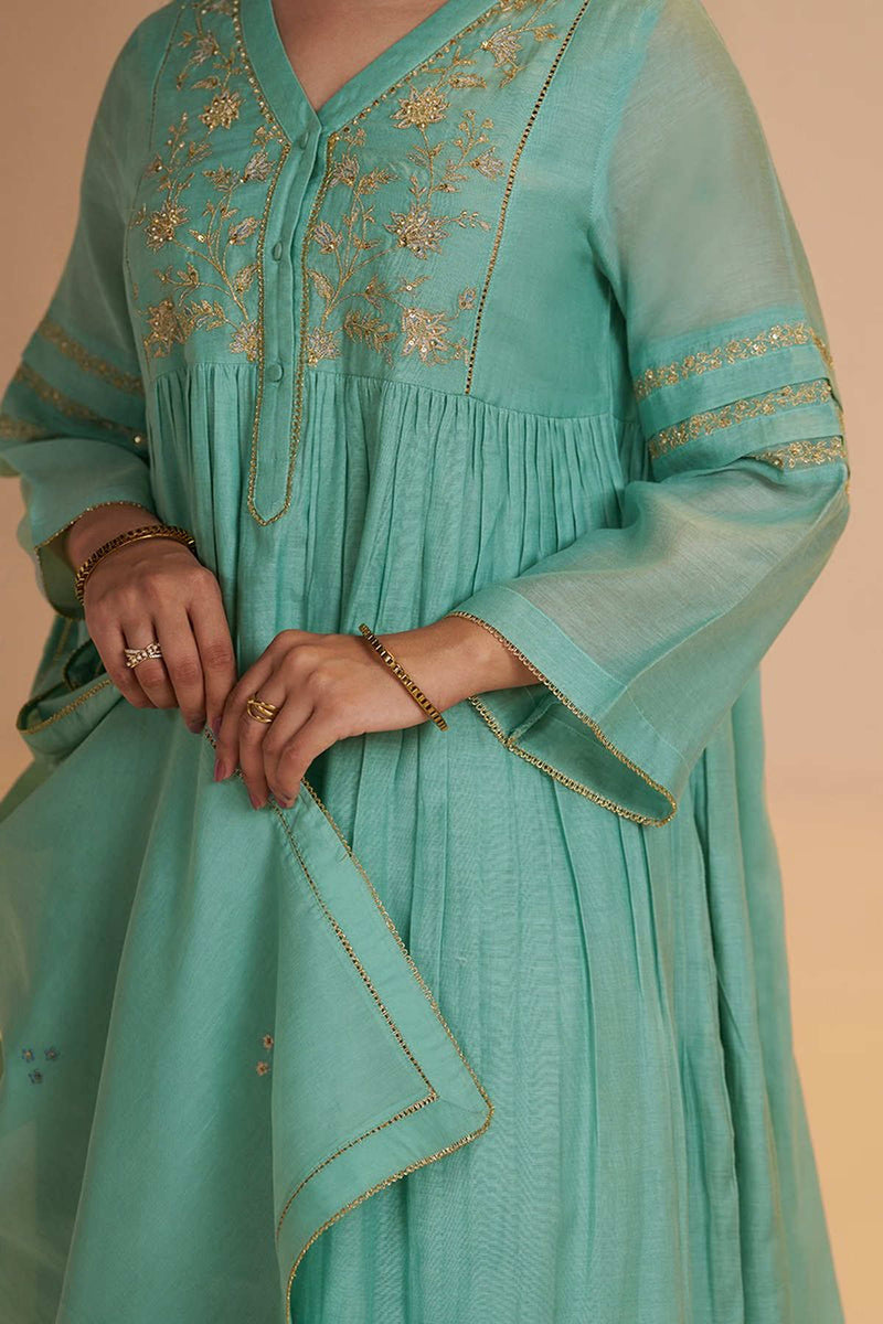 Dusty Jade Green Silk Festive Kurta Set