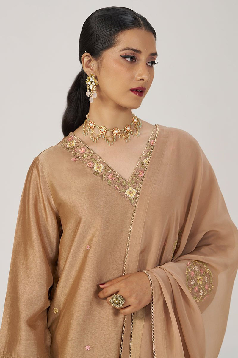 Toasted Almond Raw Silk Festive Kurta Set