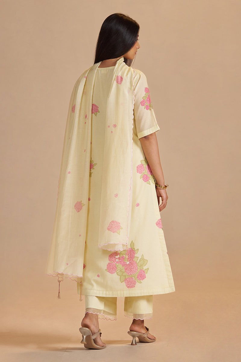Butter Yellow Mul-Chanderi Kurta Set