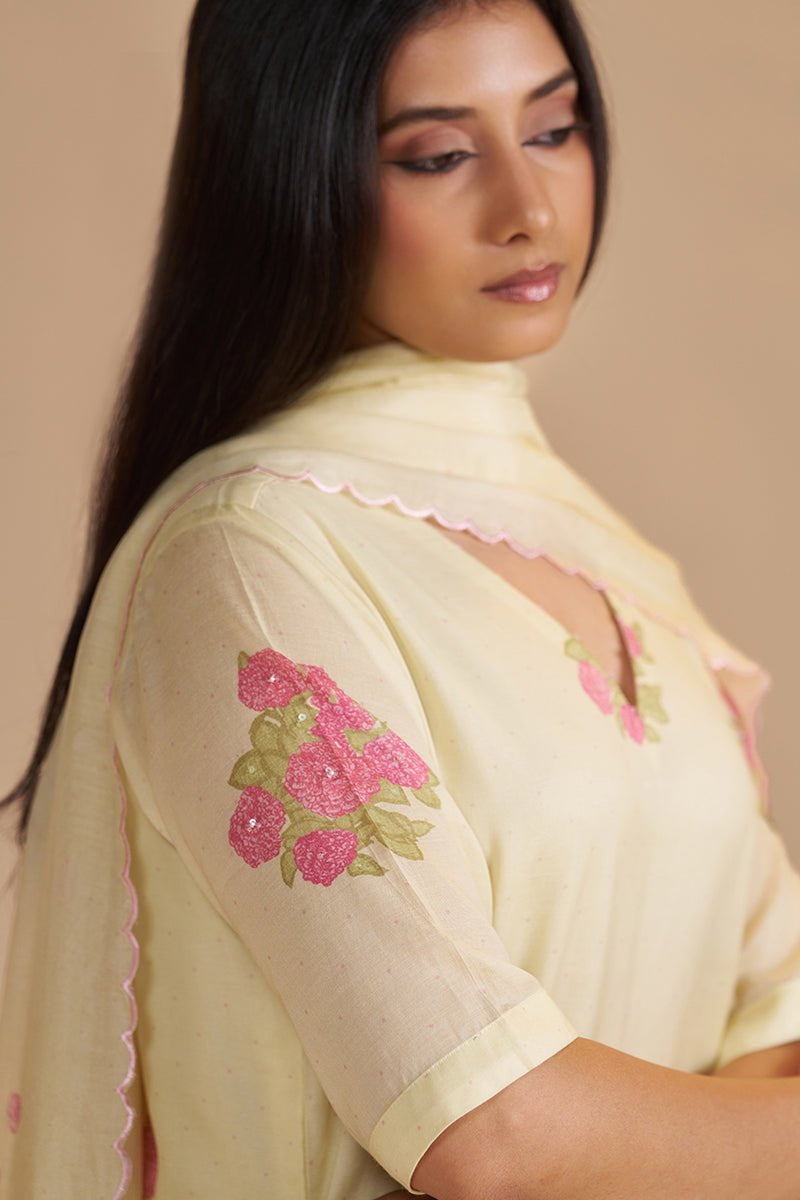 Butter Yellow Mul-Chanderi Kurta Set