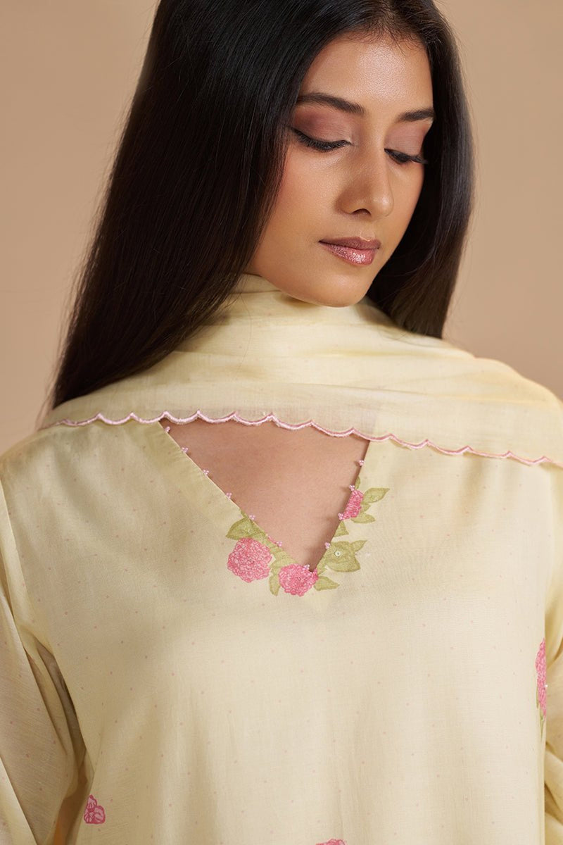 Butter Yellow Mul-Chanderi Kurta Set