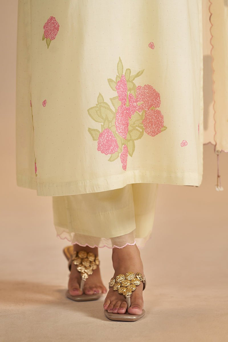 Butter Yellow Mul-Chanderi Kurta Set