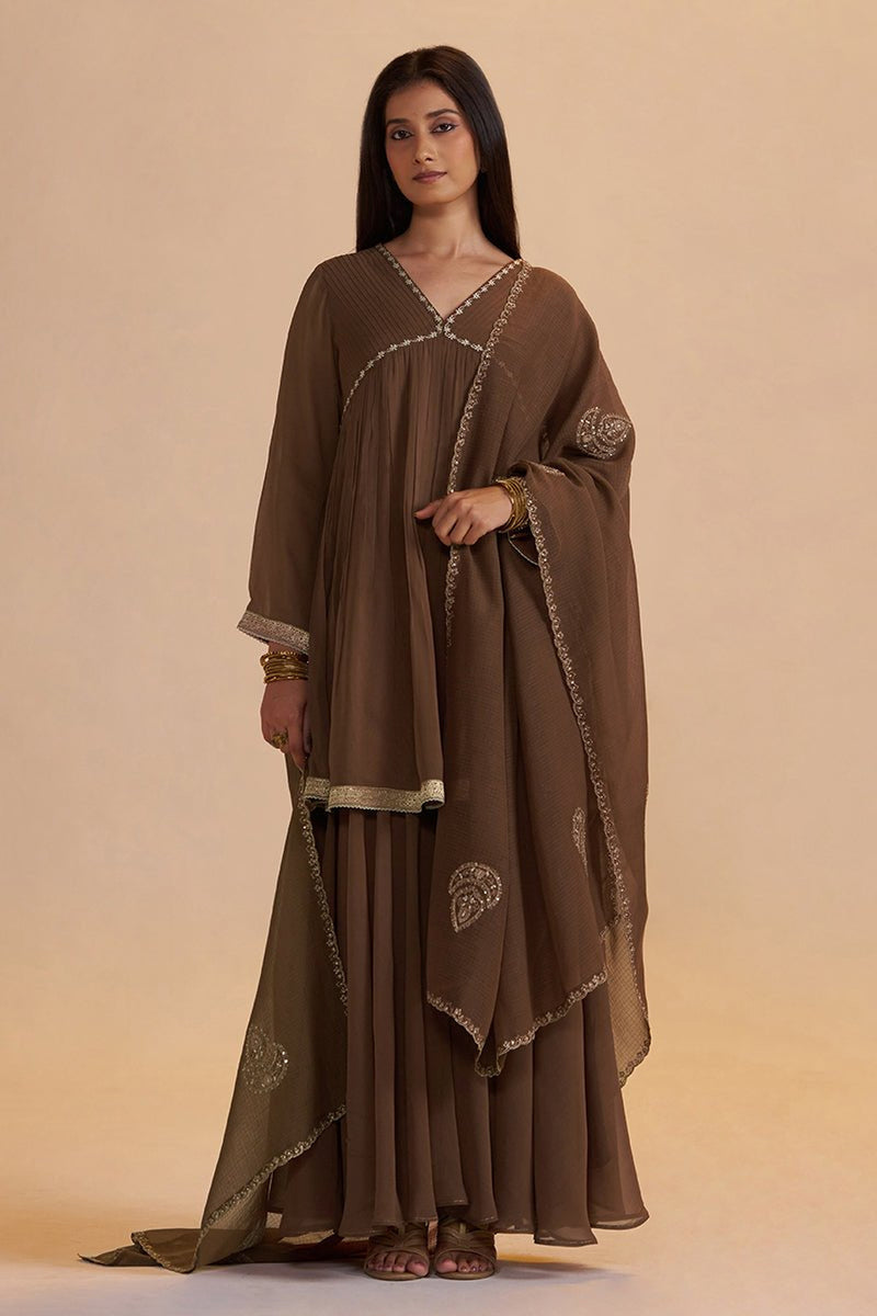 Husk Brown Festive Sharara Kurta Set