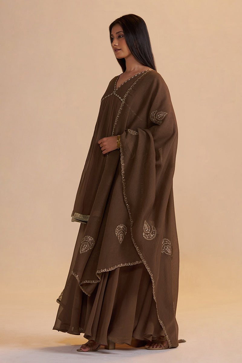 Husk Brown Festive Sharara Kurta Set
