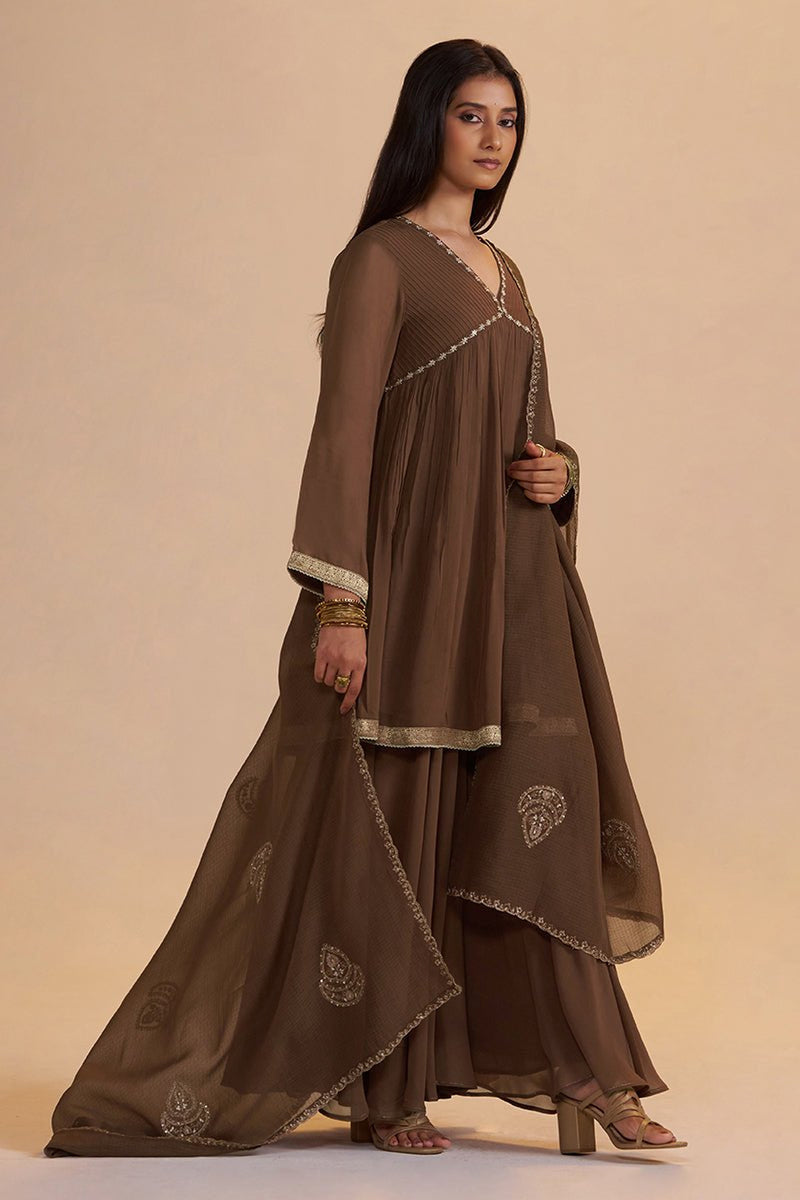 Husk Brown Festive Sharara Kurta Set