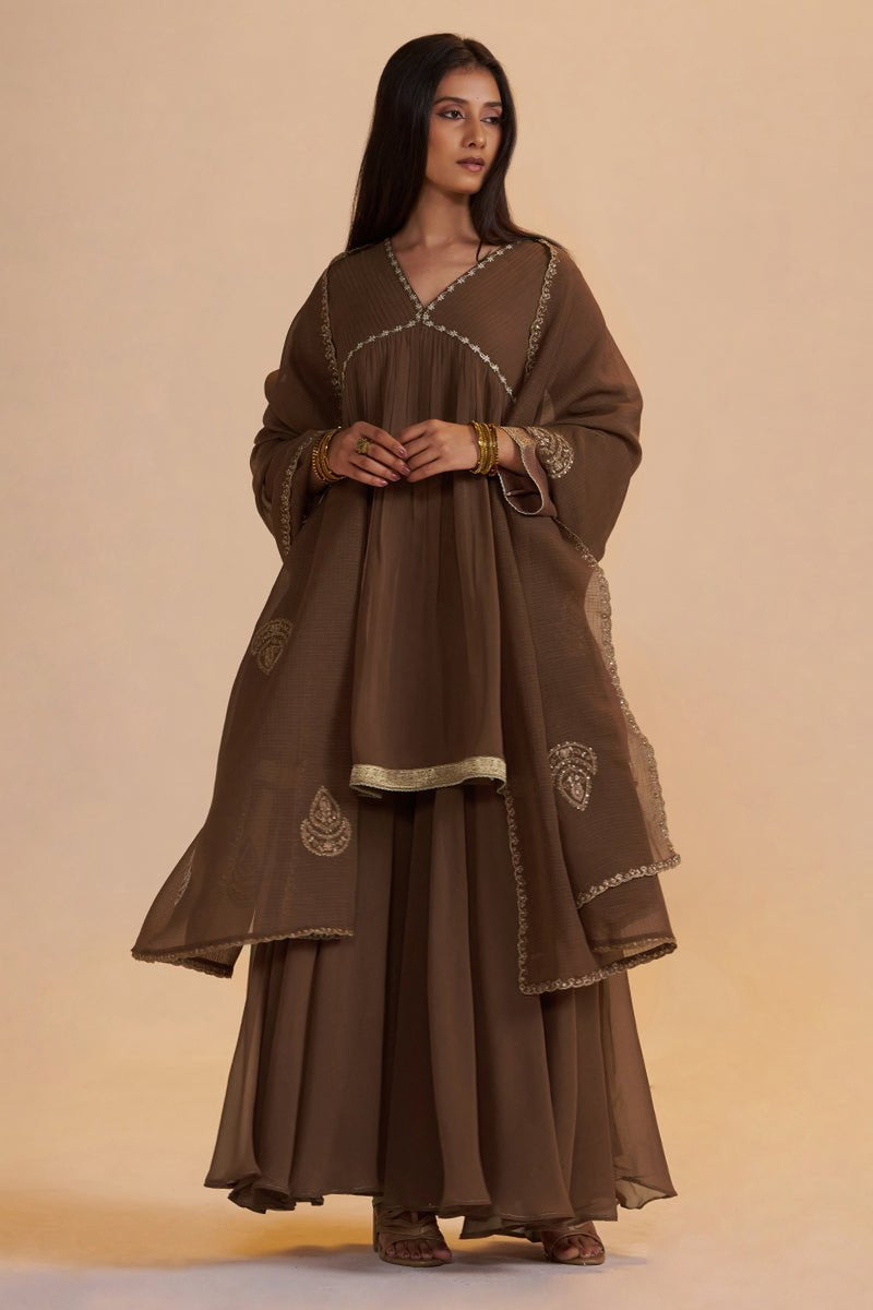 Husk Brown Festive Sharara Kurta Set