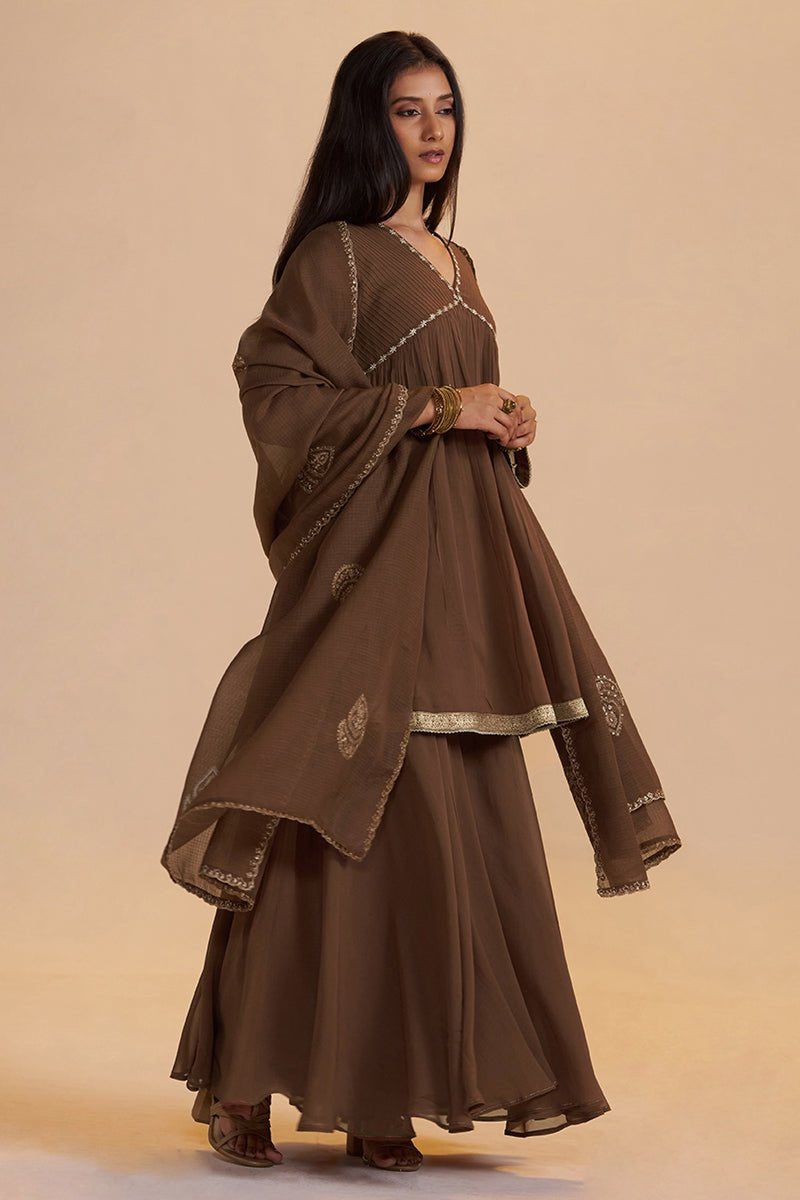Husk Brown Festive Sharara Kurta Set