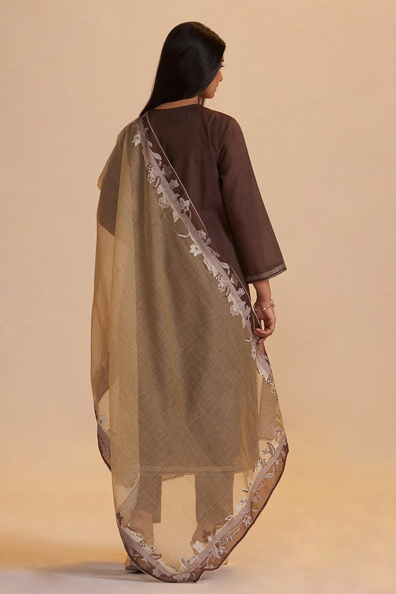 Deep Mahogany Woven Kurta Set
