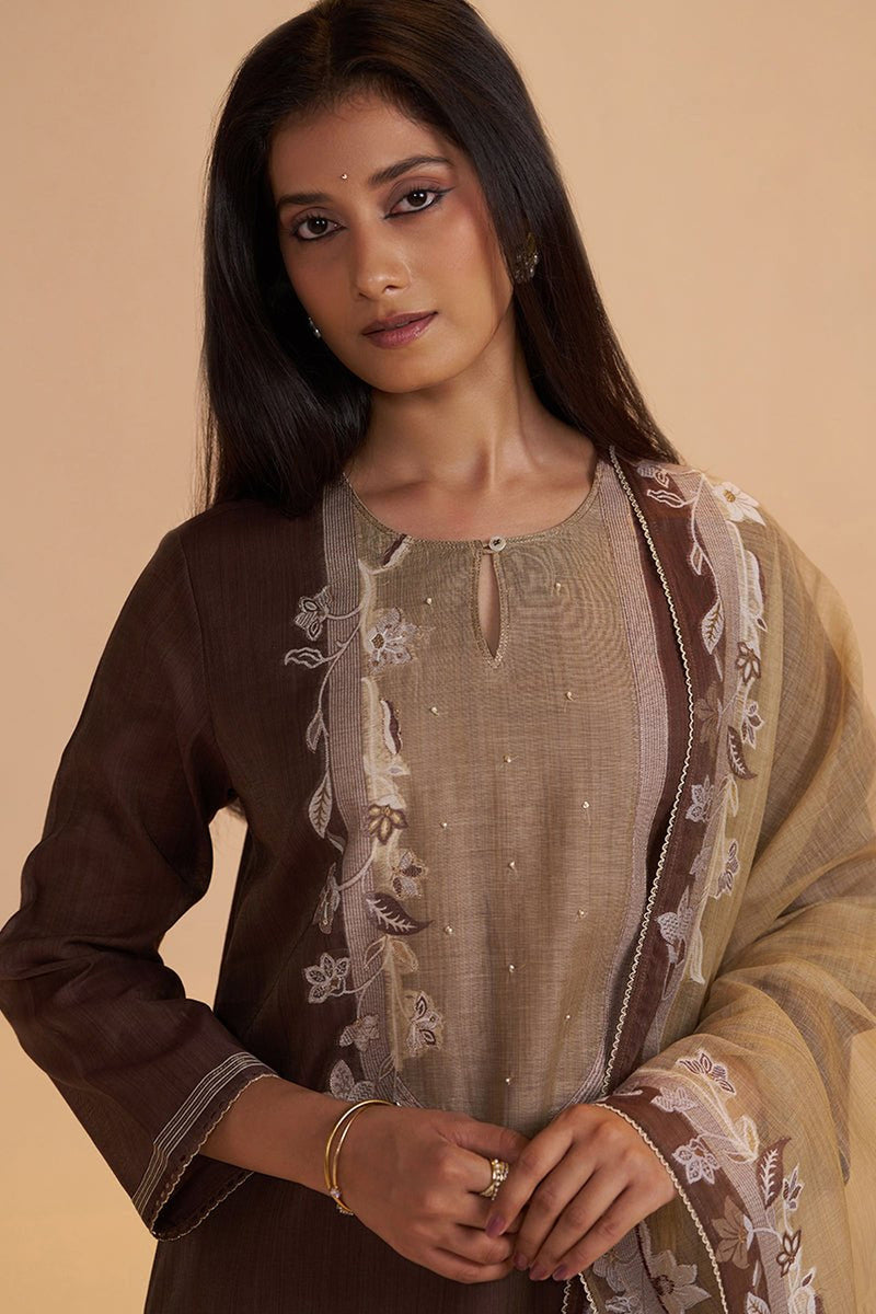 Deep Mahogany Woven Kurta Set