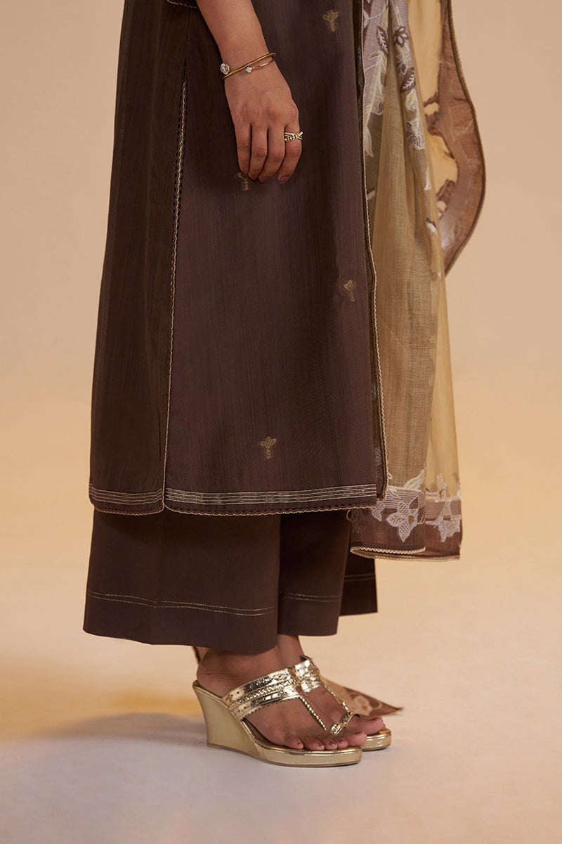 Deep Mahogany Woven Kurta Set