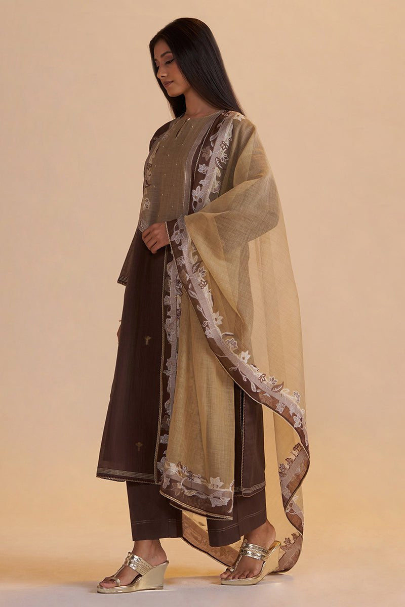 Deep Mahogany Woven Kurta Set